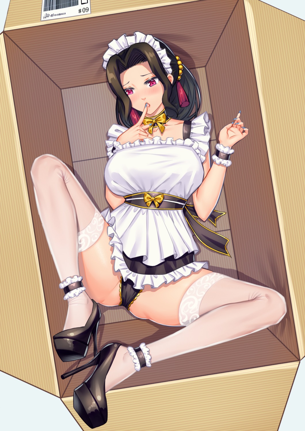 heels kimetsu_no_yaiba konishi_(565112307) maid pantsu skirt_lift thighhighs