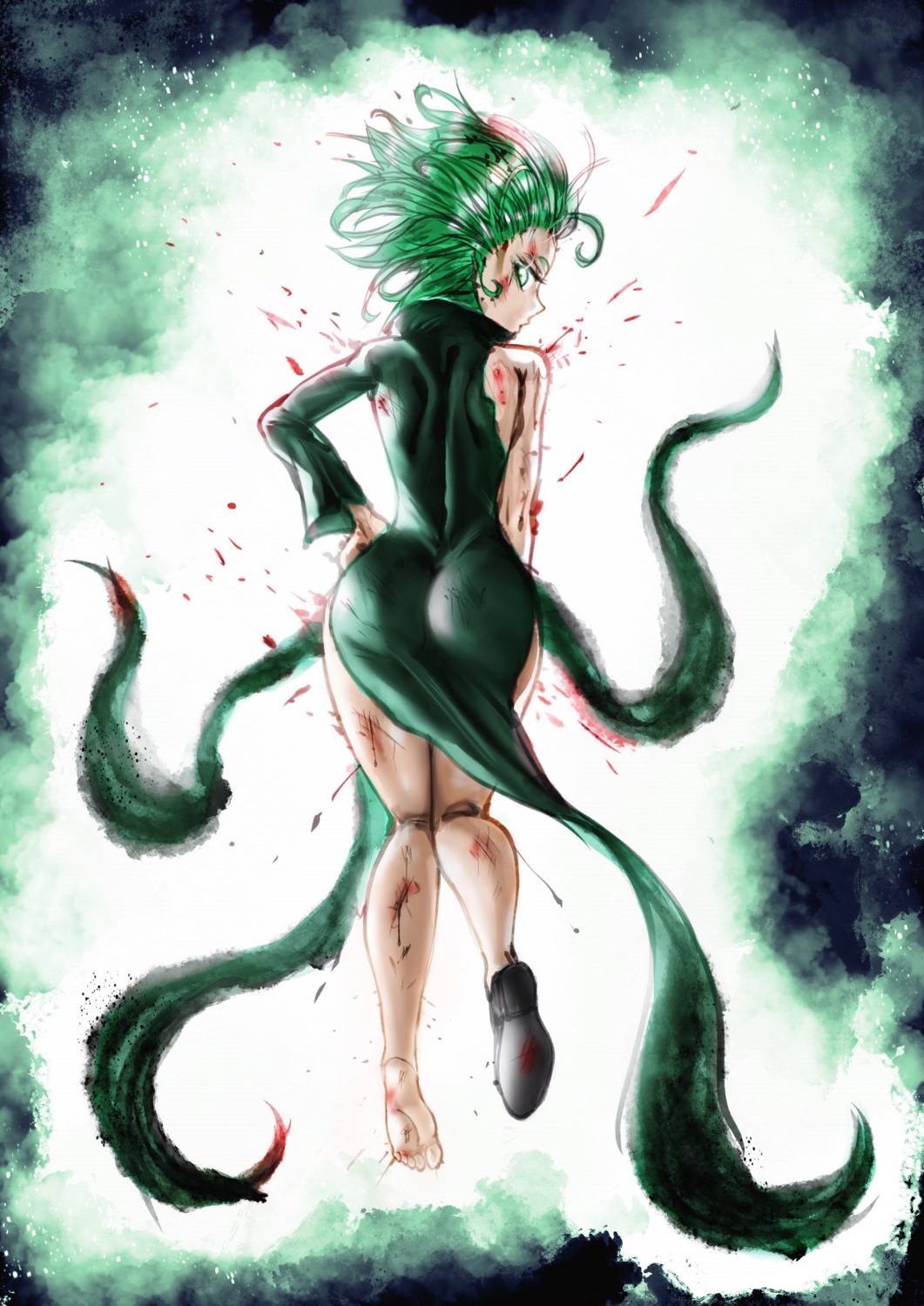 ass blood dress one_punch_man sketch skirt_lift tatsumaki_(one_punch_man) thegoldensmurf