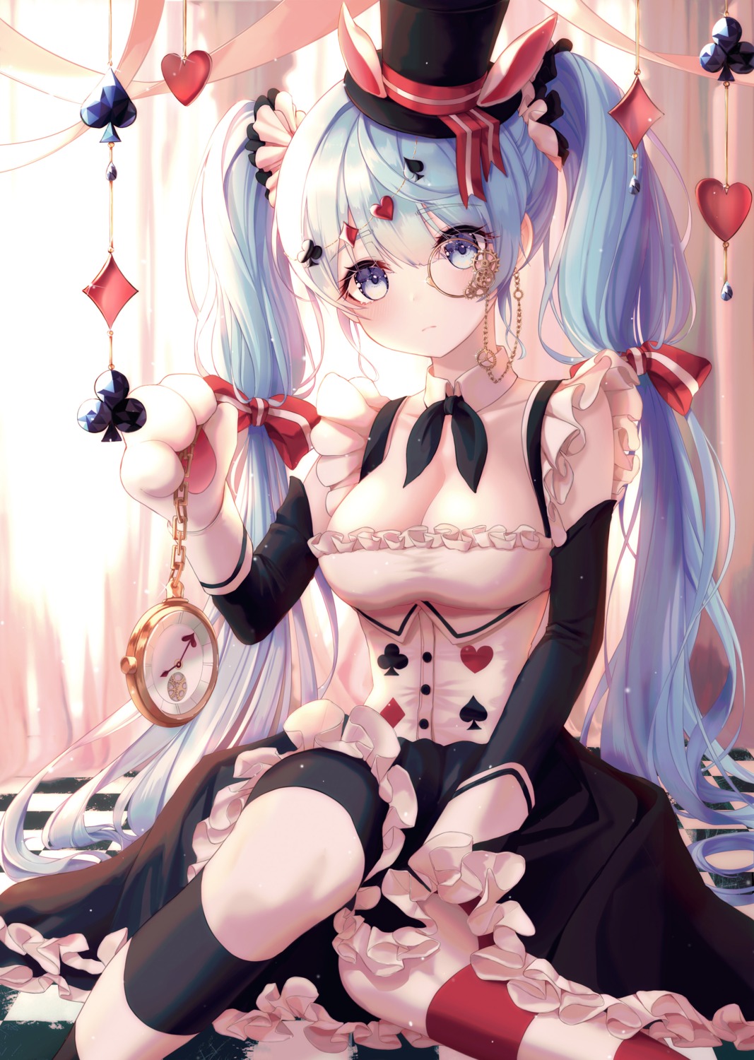 alice alice_in_wonderland bbeedol cleavage cosplay hatsune_miku megane pantyhose skirt_lift vocaloid