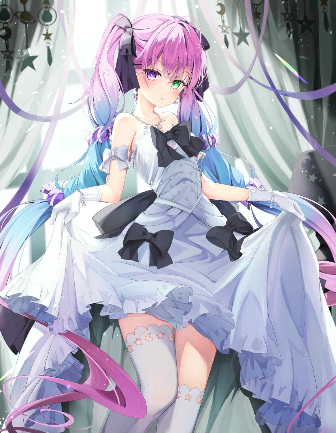 dress heterochromia himemori_luna hololive sinrin_uo skirt_lift thighhighs