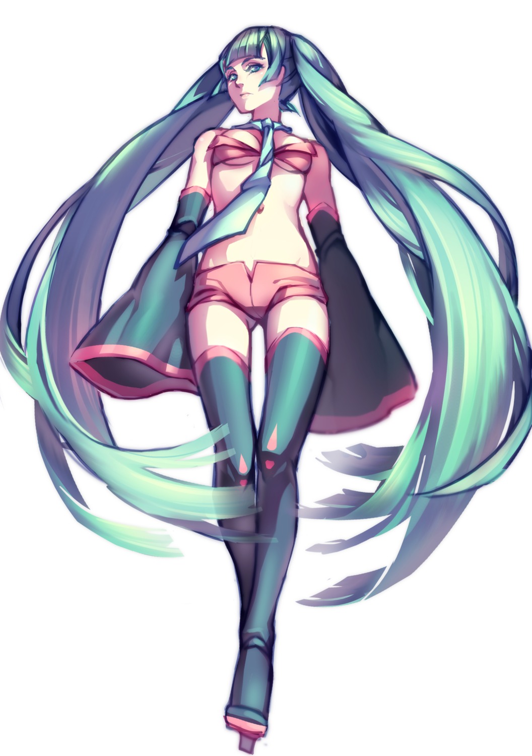 cleavage hatsune_miku no_bra quuni thighhighs underboob vocaloid