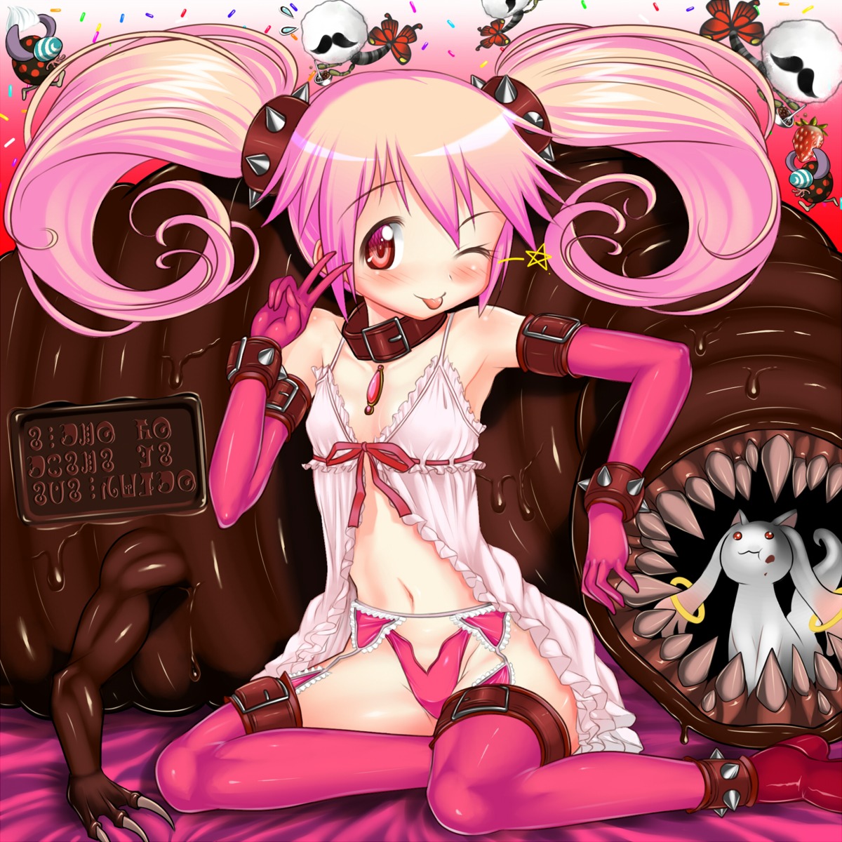 garter_belt heels kaname_madoka kyubey lingerie loli monster pantsu pt@i puella_magi_madoka_magica stockings thighhighs