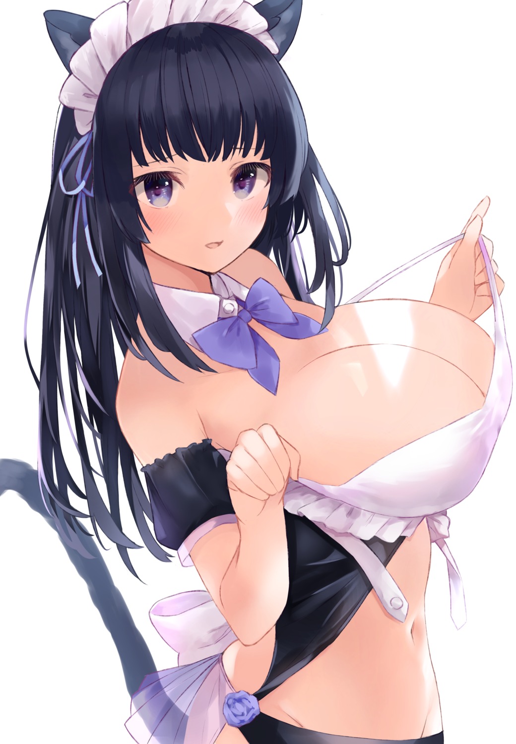 animal_ears maid nekomimi no_bra open_shirt pantsu tail tomura2maru undressing