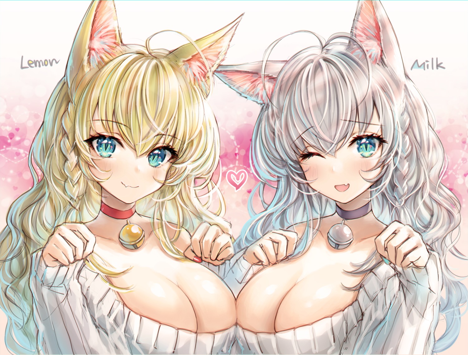 animal_ears mirukurim nekomimi no_bra sweater