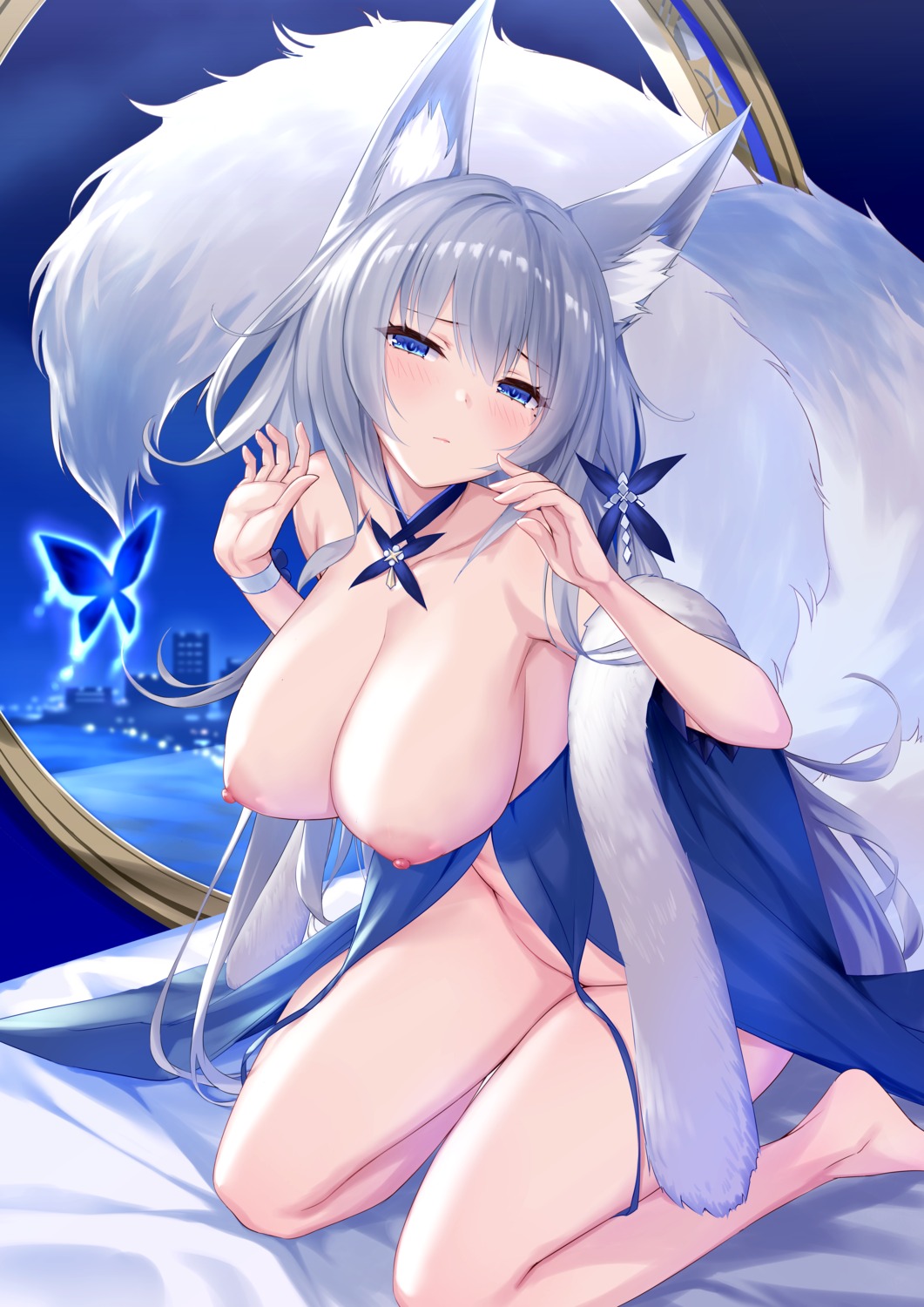 animal_ears azur_lane breasts kitsune nipples no_bra nopan shinano_(azur_lane) sigma_rio tail