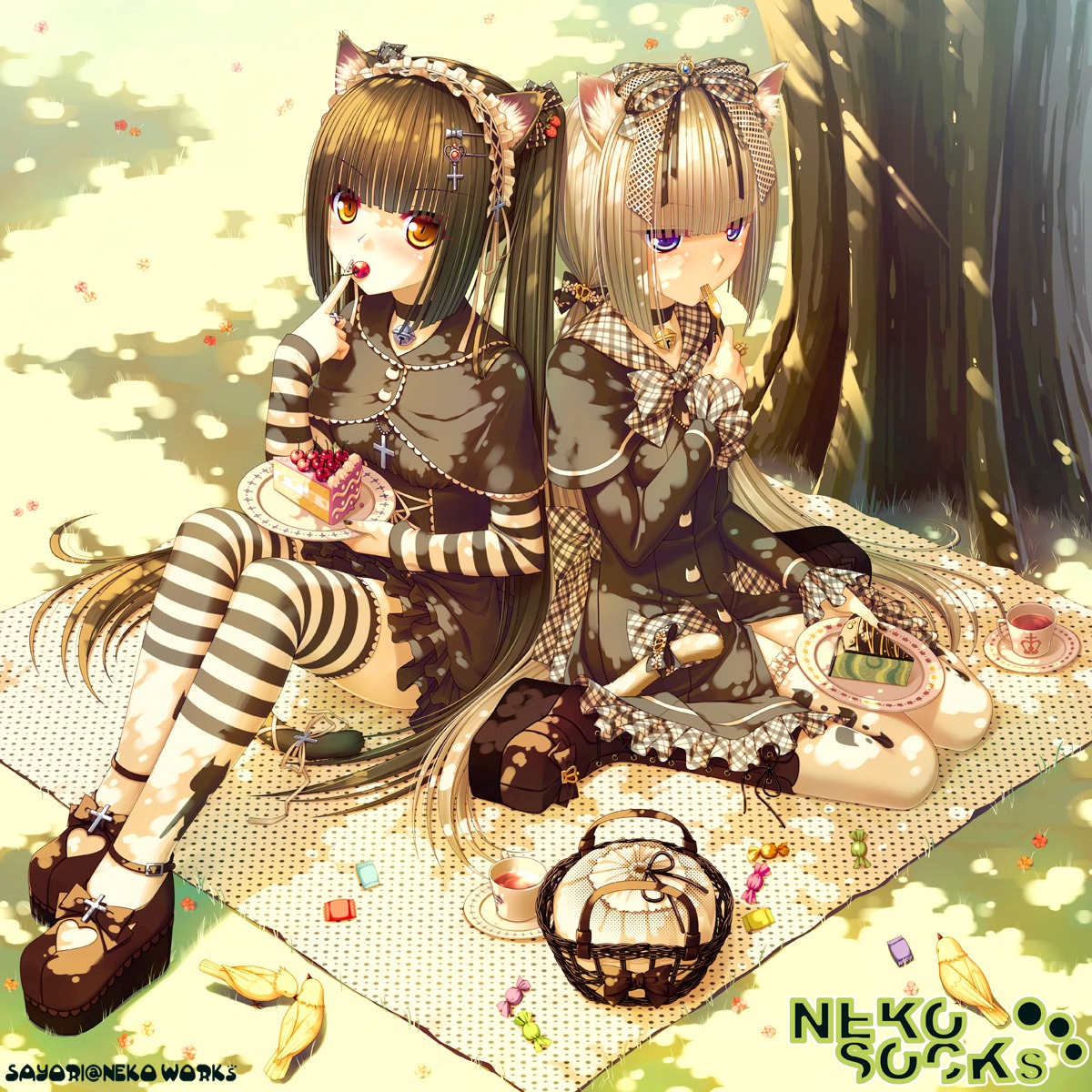 animal_ears chocola gothic_lolita lolita_fashion nekomimi sayori tail thighhighs vanilla