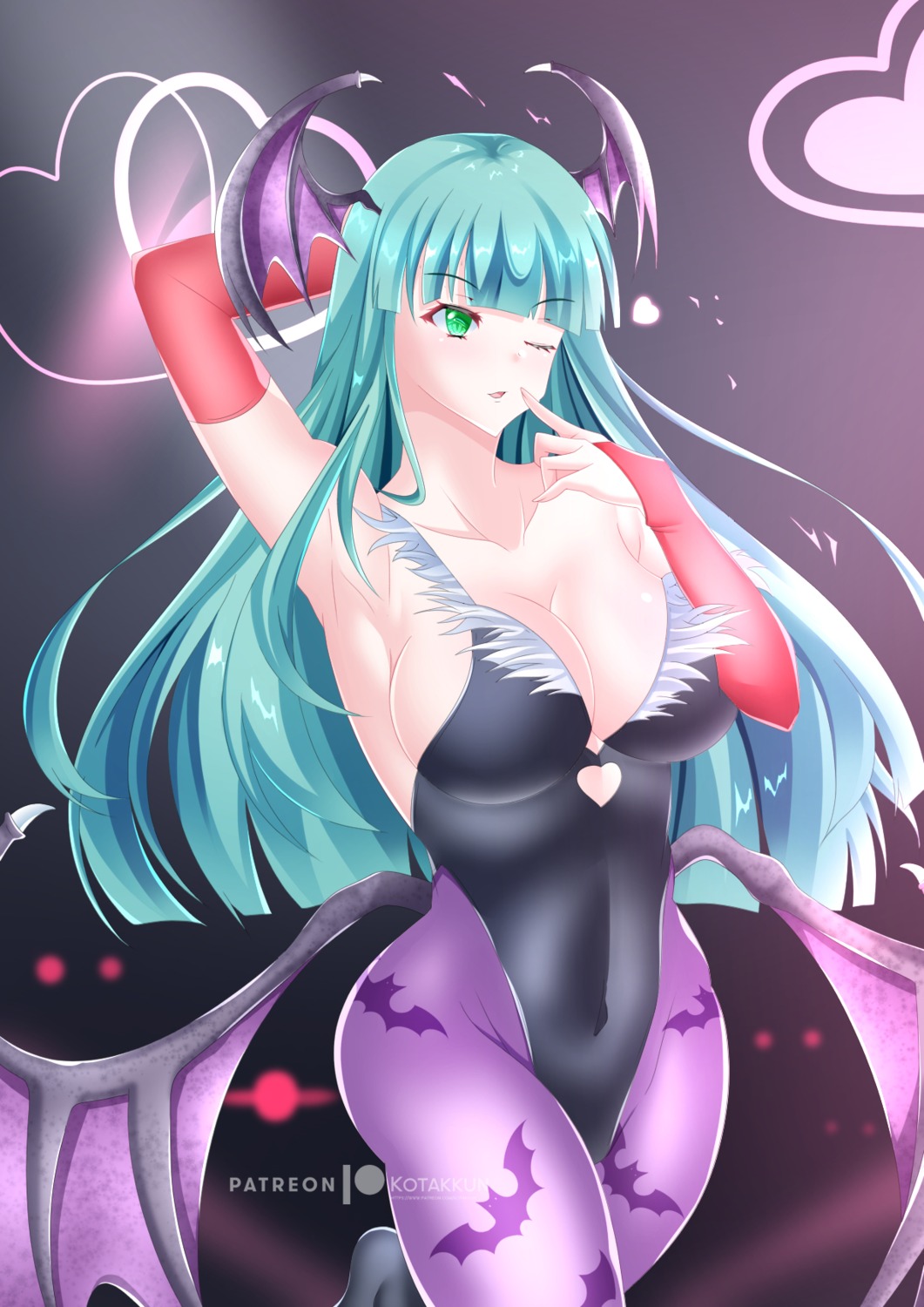 cleavage dark_stalkers kotakkun leotard morrigan_aensland no_bra pantyhose wings