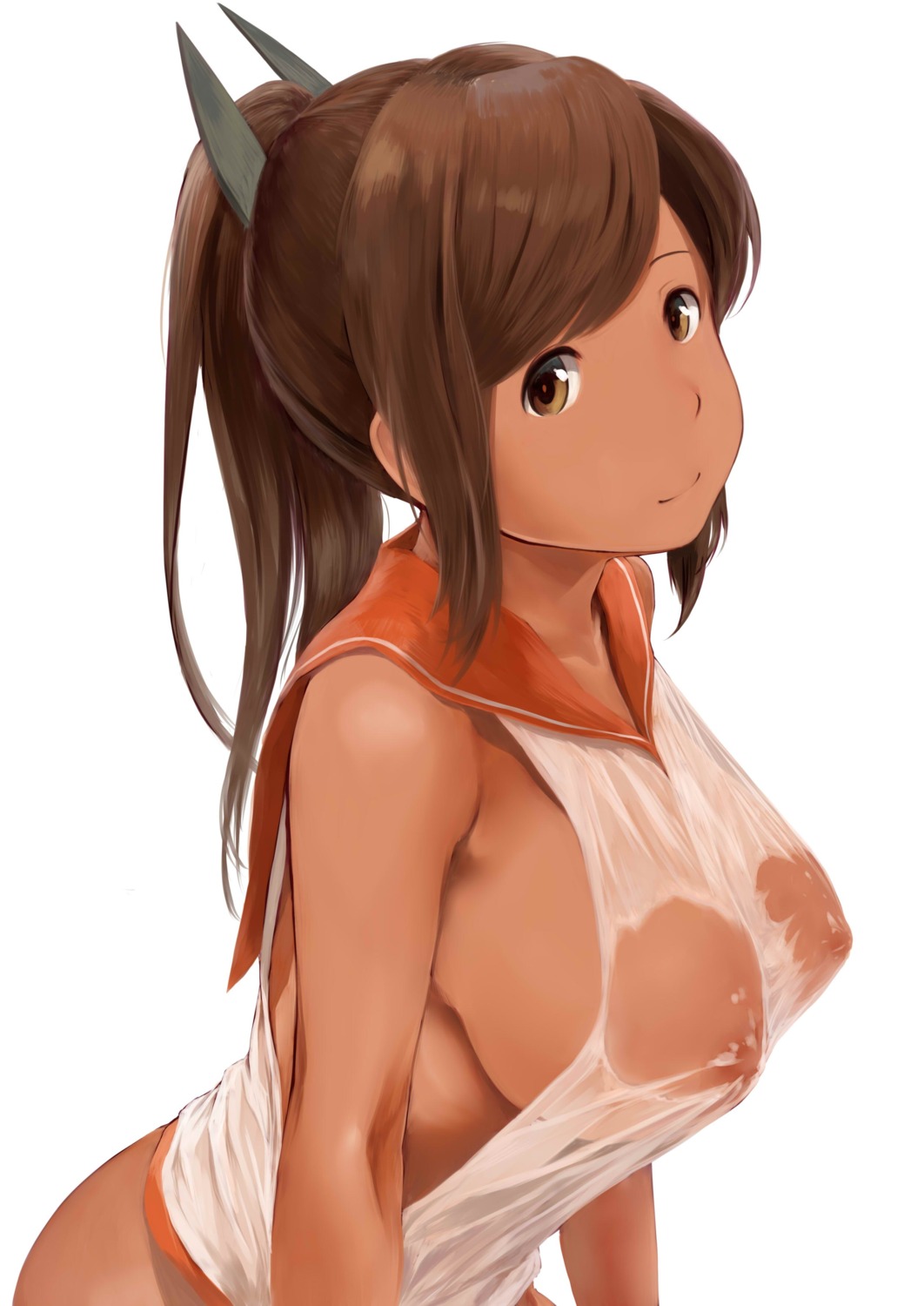 bottomless erect_nipples i-401_(kancolle) kantai_collection no_bra see_through seifuku wa_(genryusui) wet_clothes