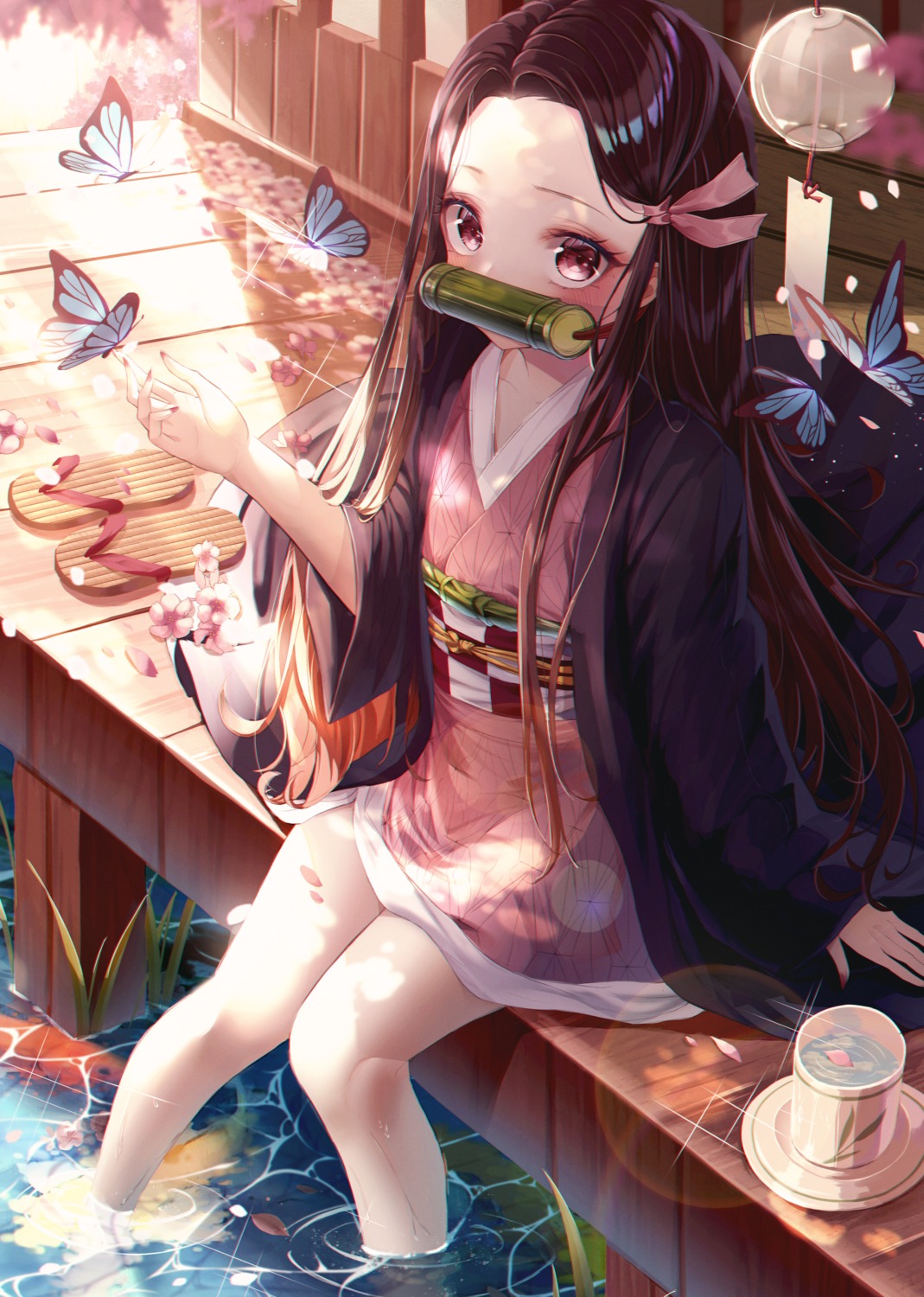 eumi_114 japanese_clothes kamado_nezuko kimetsu_no_yaiba wet