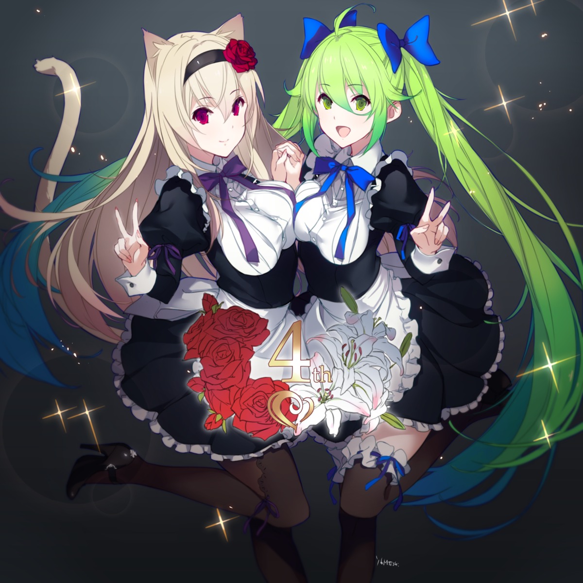 animal_ears falkyrie_no_monshou heels kagetomo_midori maid nekomimi symmetrical_docking tail thighhighs