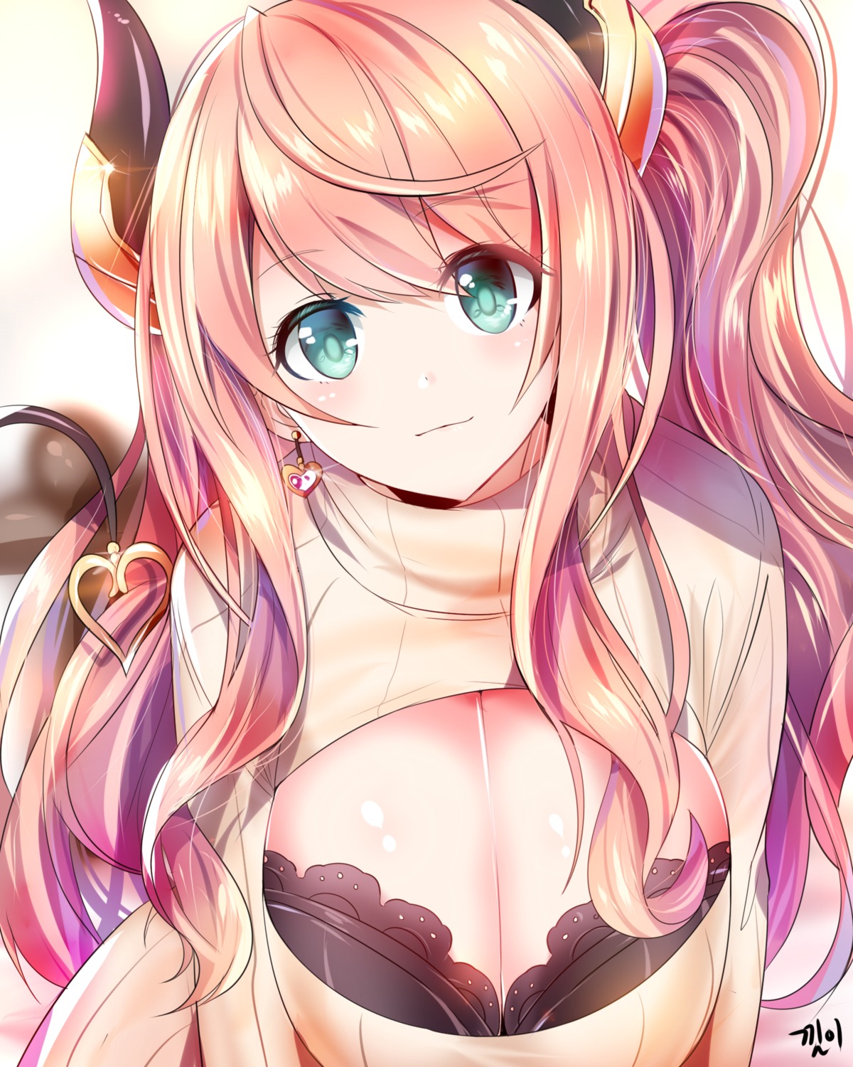 bra cleavage horns minami_suzuna princess_connect princess_connect!_re:dive sweater xkrdntjr9