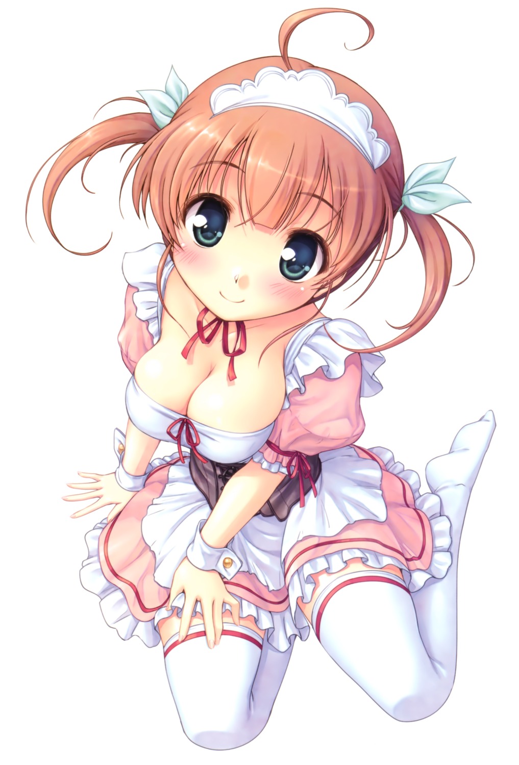 august bekkankou cleavage daitoshokan_no_hitsujikai kodachi_nagi maid thighhighs