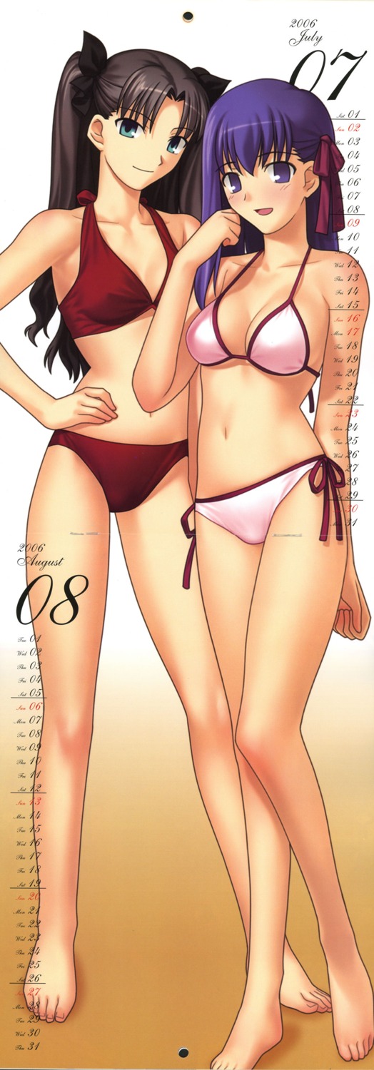 bikini calendar cleavage crease fate/stay_night matou_sakura swimsuits takeuchi_takashi toosaka_rin type-moon