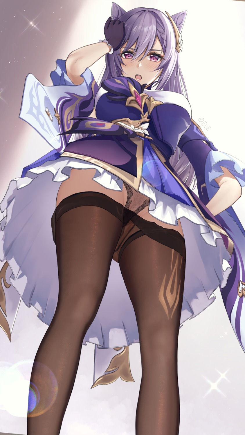 asian_clothes eleaaa genshin_impact keqing pantsu pantyhose see_through skirt_lift