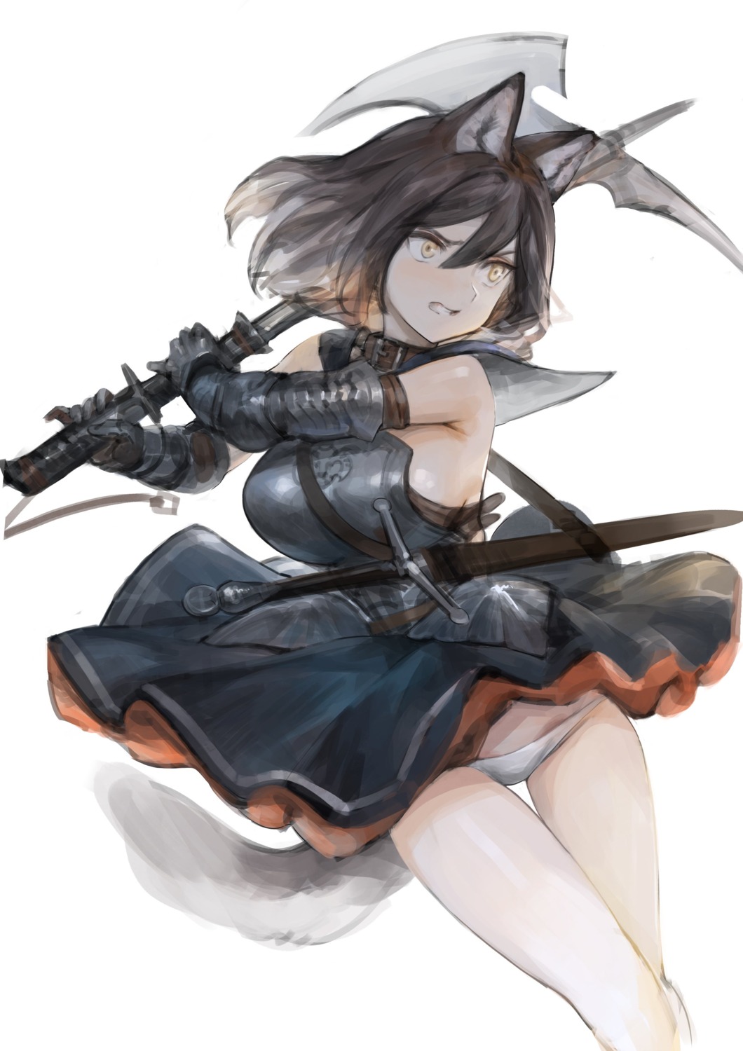 animal_ears dokshuri dress pantsu skirt_lift sword tail weapon