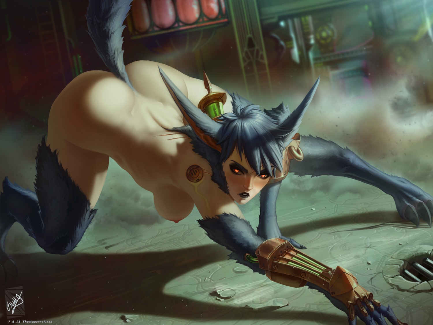 animal_ears league_of_legends monster_girl naked nipples tail themaestronoob warwick_(league_of_legends)