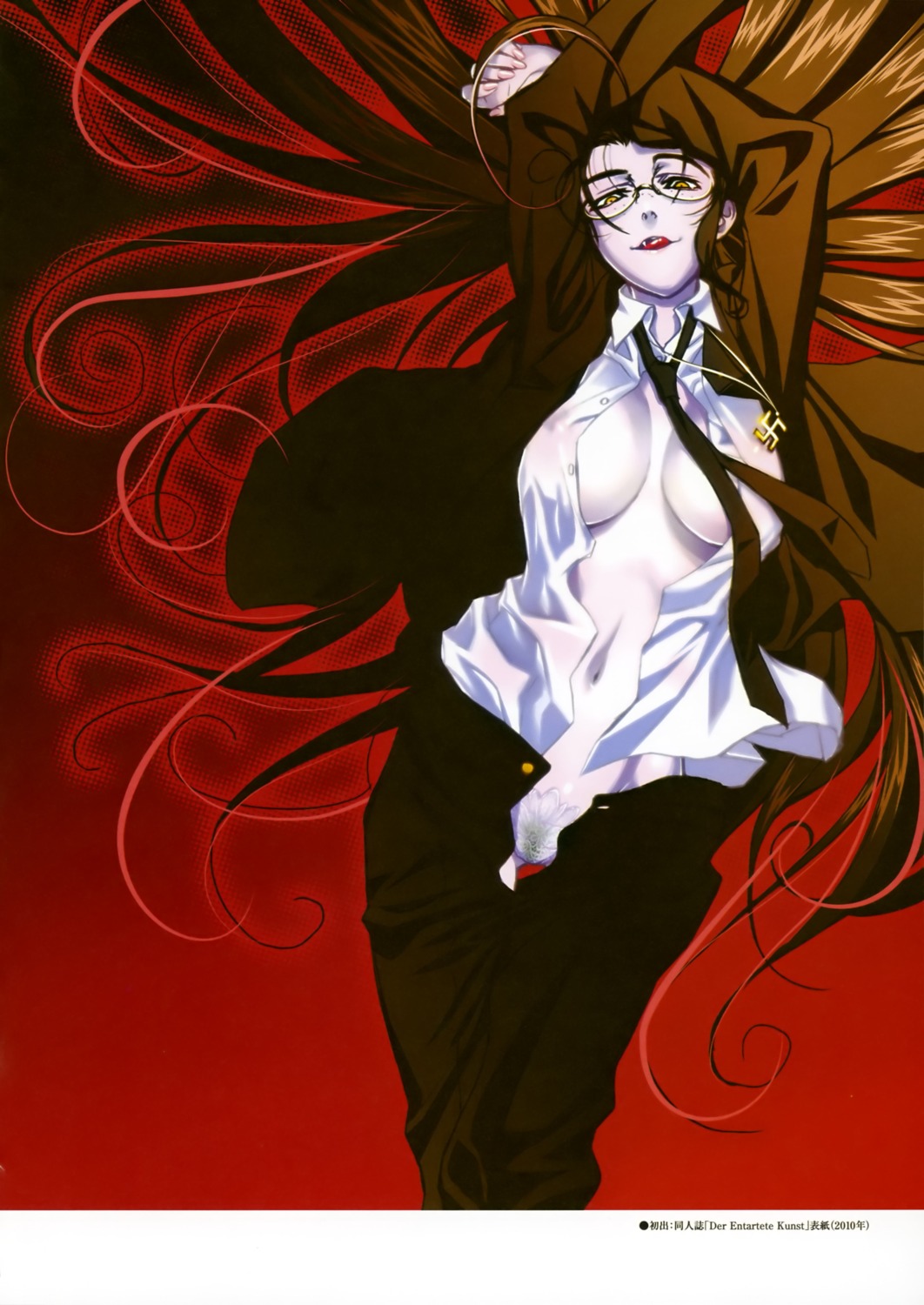 cleavage hellsing hiroe_rei megane no_bra open_shirt pantsu pubic_hair rip_van_winkle see_through undressing