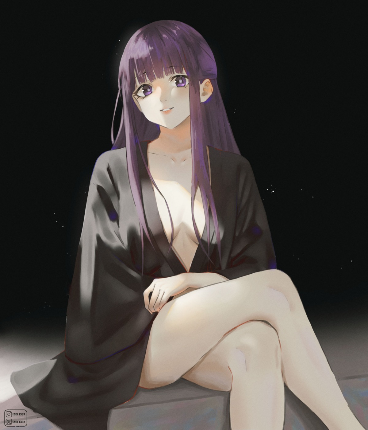 fern izei1337 no_bra open_shirt robe sousou_no_frieren