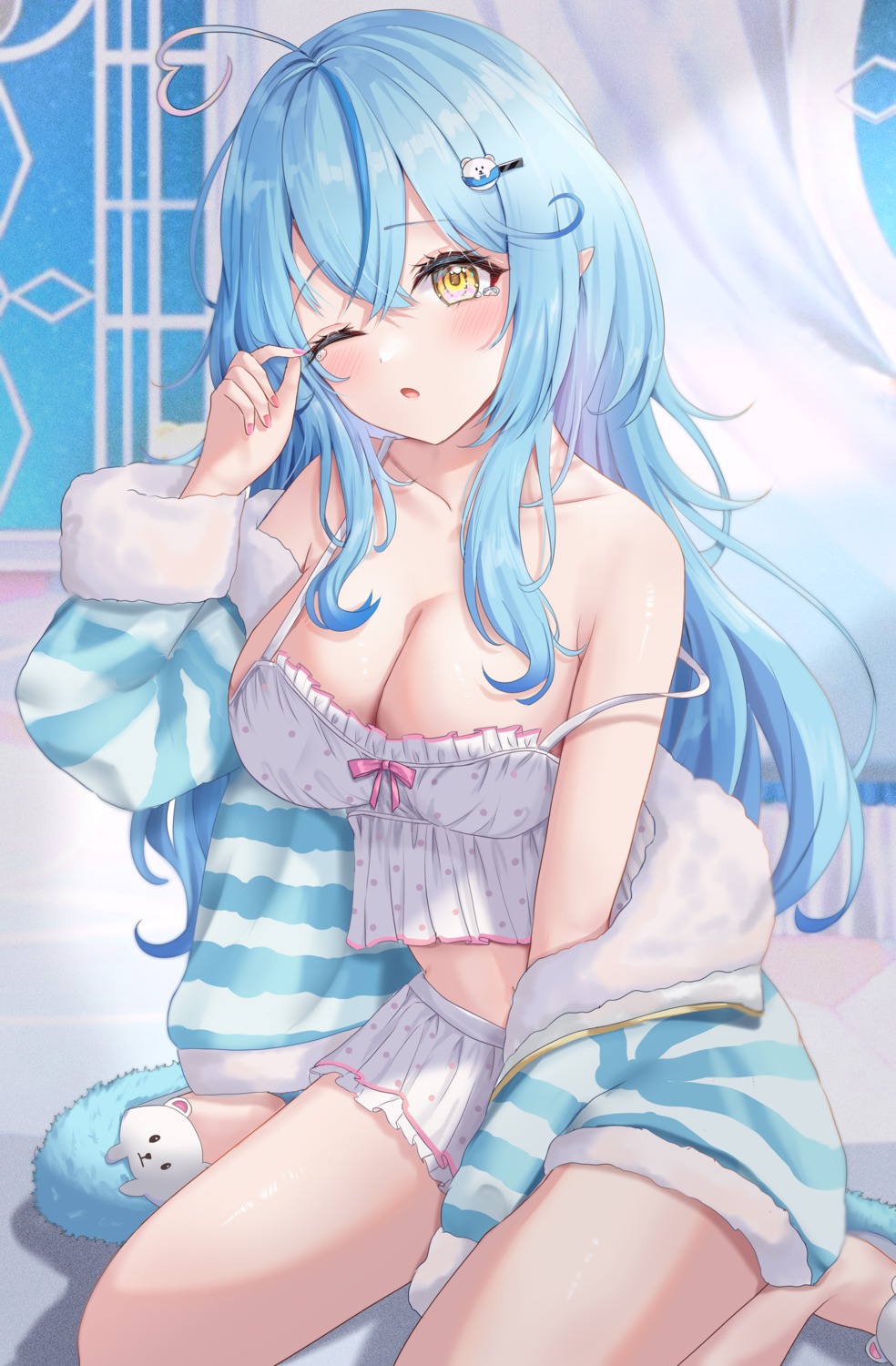 elf hololive lingerie pajama pointy_ears uni_ikura_(un1kura) wardrobe_malfunction yukihana_lamy