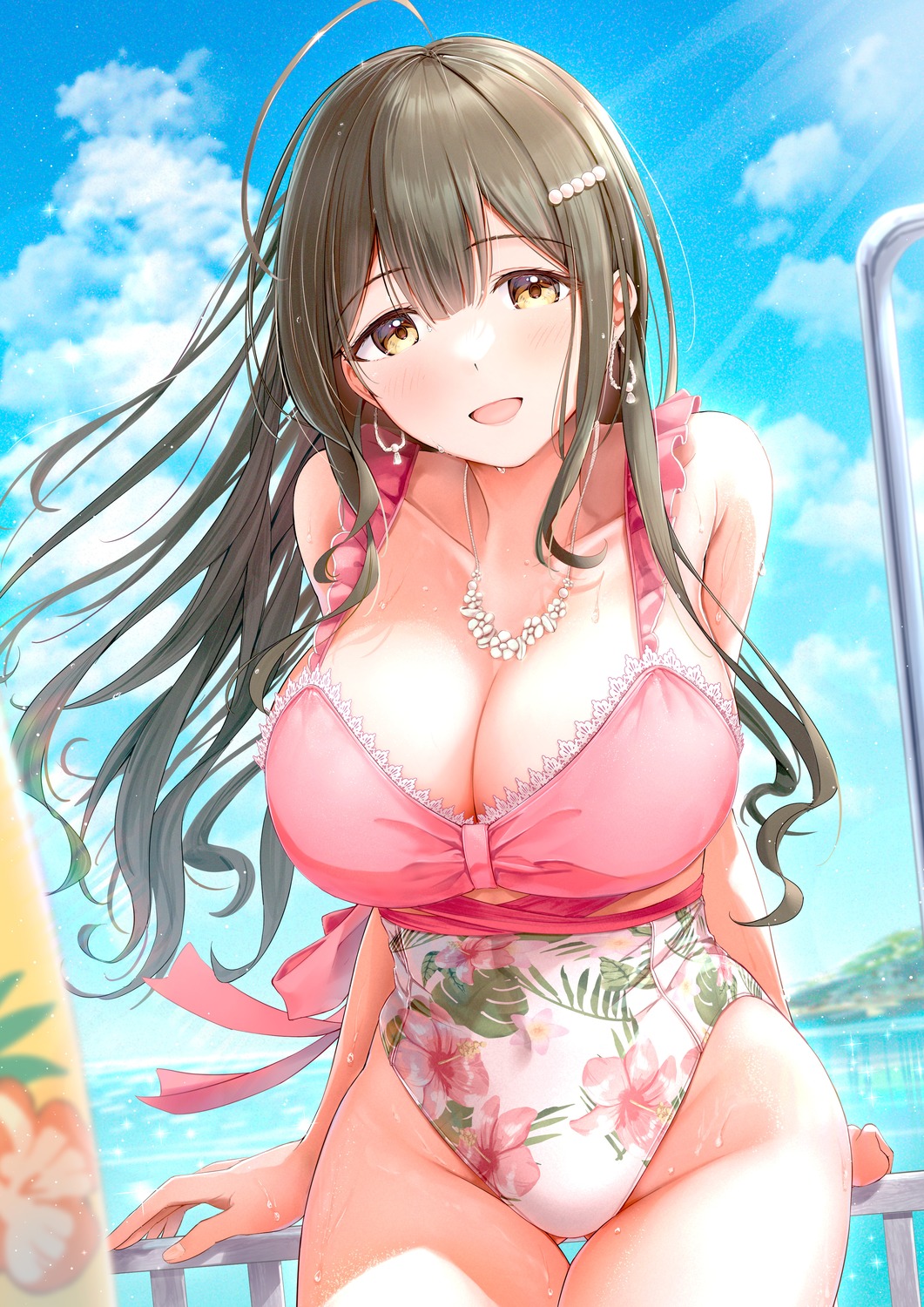 cleavage fujinomiya_reicho kuwayama_chiyuki swimsuits the_idolm@ster the_idolm@ster_shiny_colors wet