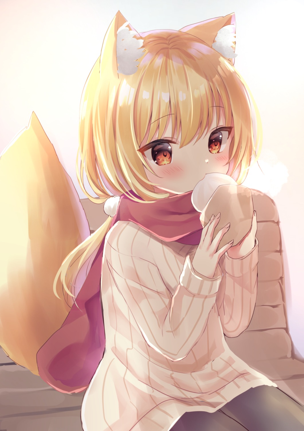 animal_ears dress hamico kitsune pantyhose sweater tail