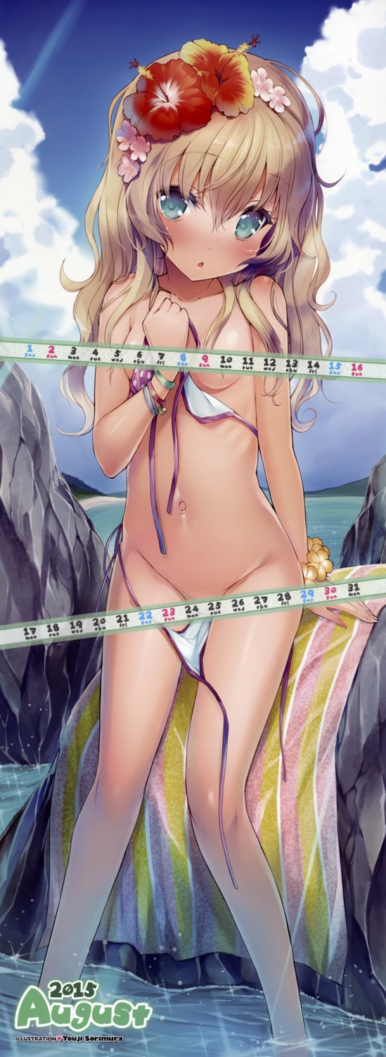 bikini breasts calendar censored sorimura_youji swimsuits towel wardrobe_malfunction wet