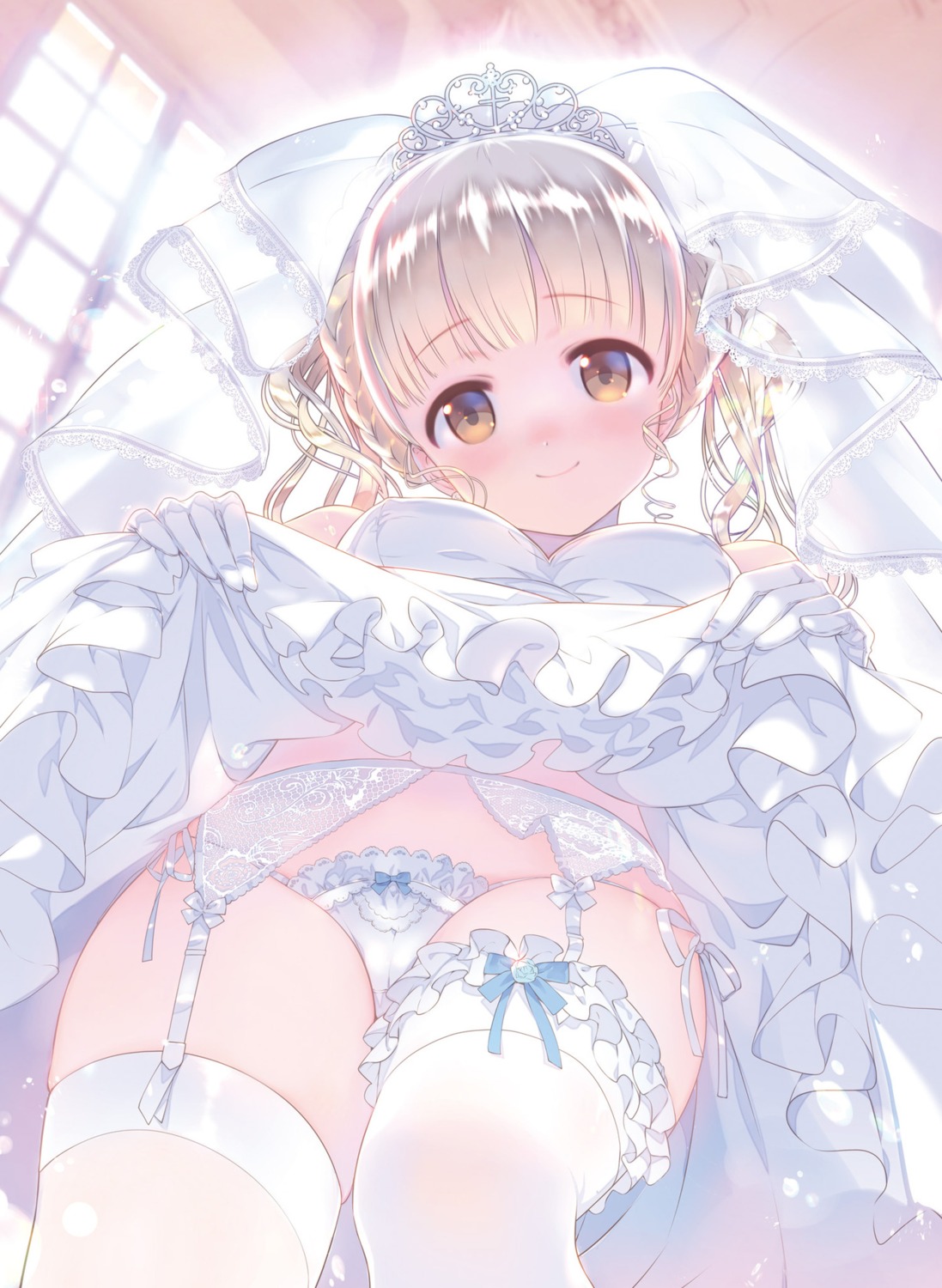 cameltoe dress garter garter_belt hiiragi_akio pantsu skirt_lift stockings string_panties thighhighs wedding_dress