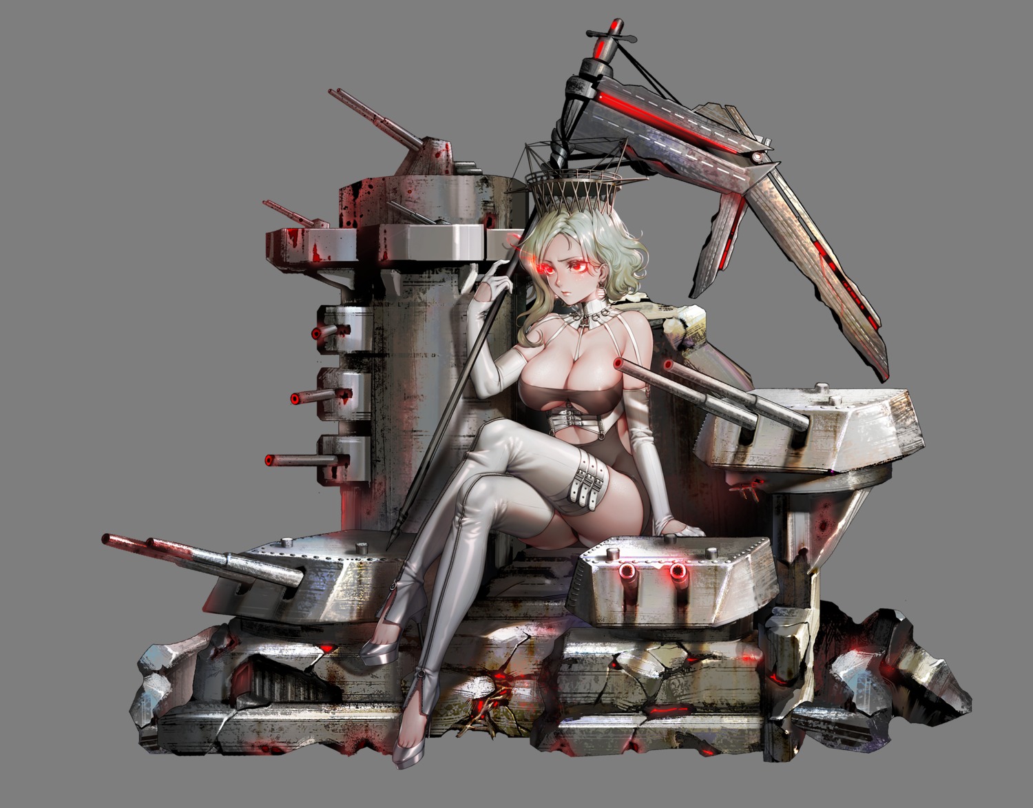 areola battleship_girl heels quuni swimsuits thighhighs transparent_png underboob weapon