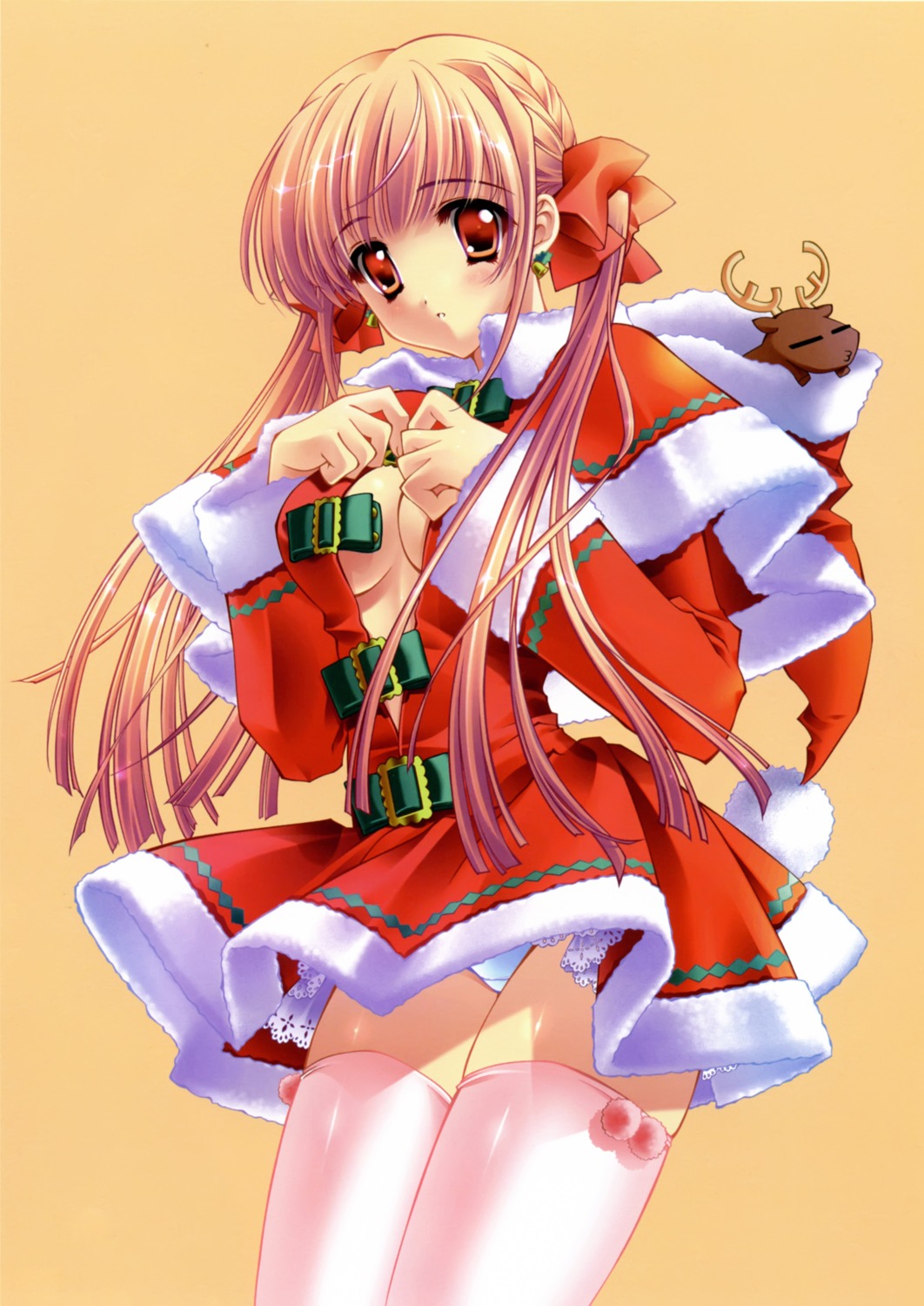 carnelian christmas cleavage no_bra pantsu thighhighs