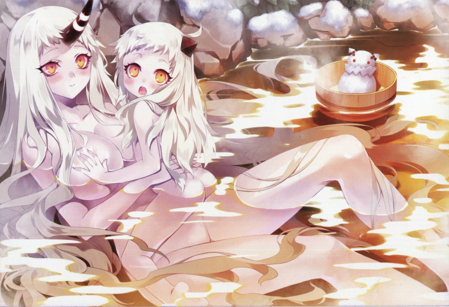 ass breast_hold carnelian horns kantai_collection loli naked northern_ocean_hime onsen raw_scan seaport_hime wet