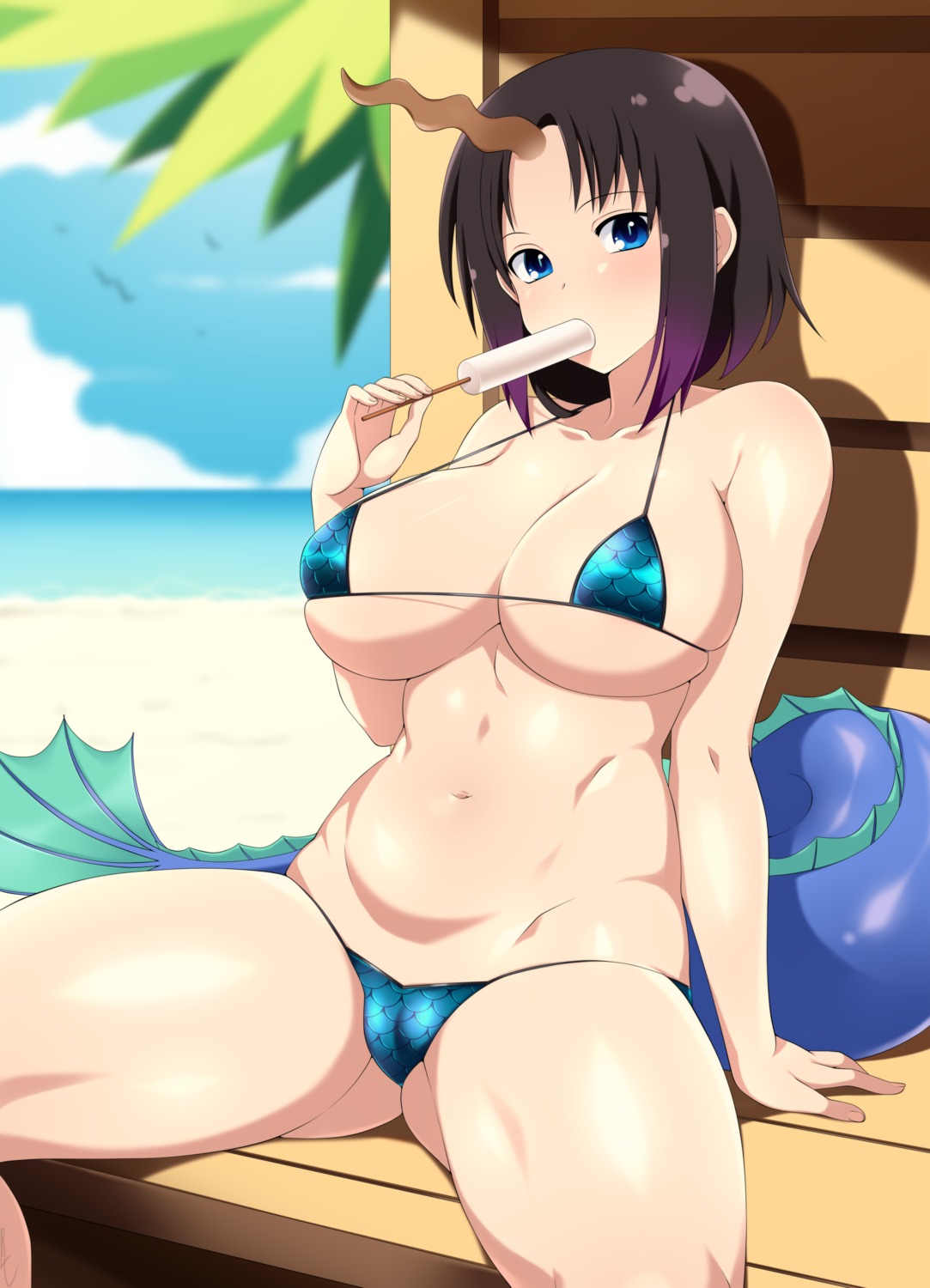 bikini cameltoe elma_(kobayashi-san_chi_no_maid_dragon) horns kobayashi-san_chi_no_maid_dragon lindaroze swimsuits tail thong