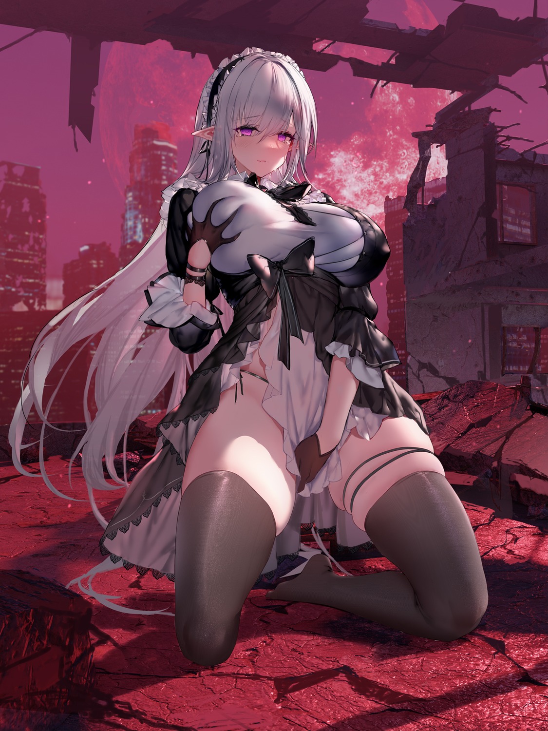 breast_grab closers garter levia_(closers) maid pointy_ears swd3e2 thighhighs