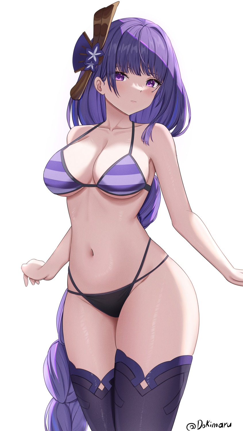 bikini dokimaru genshin_impact raiden_shogun swimsuits thighhighs