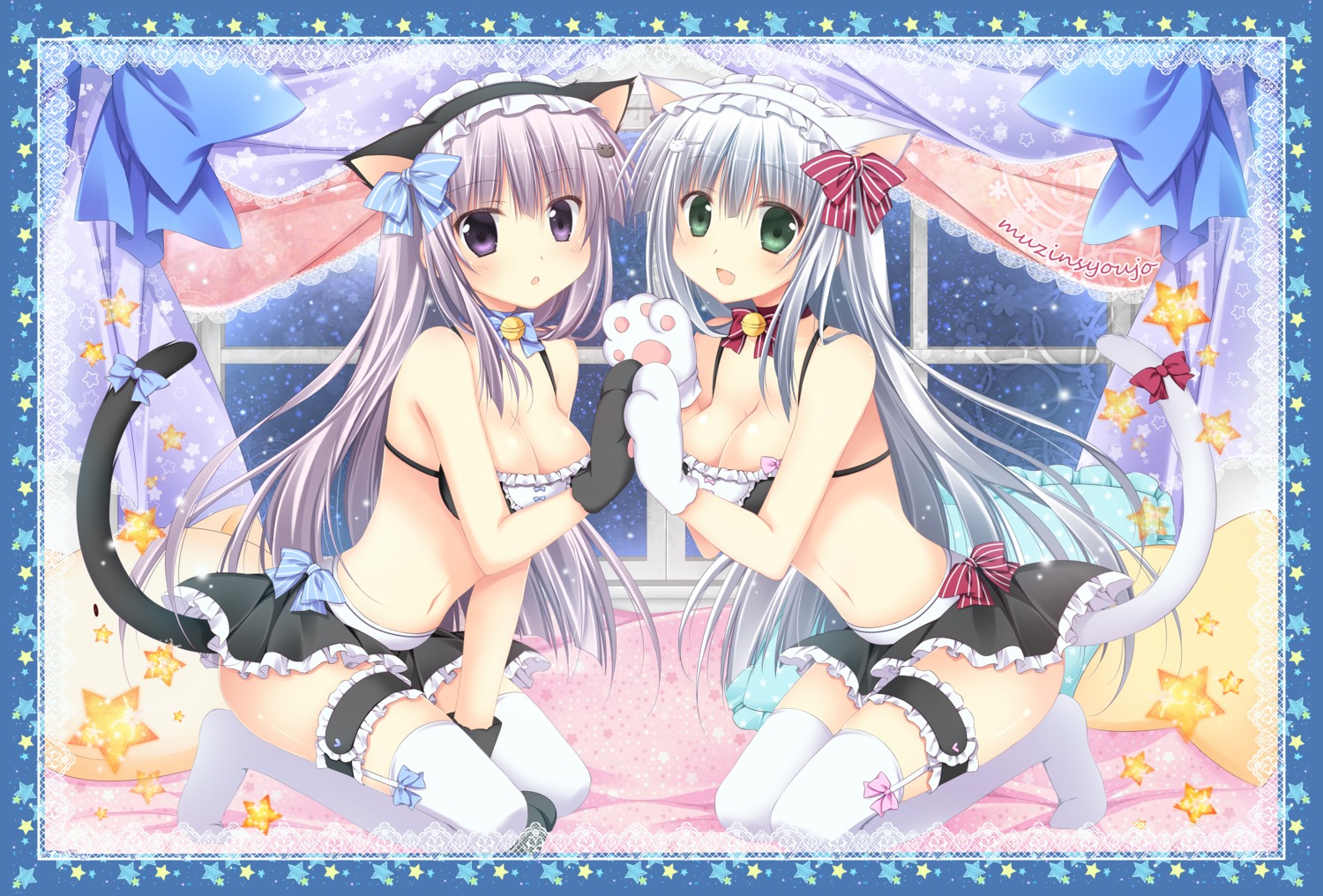 airi_(alice_or_alice) alice_or_alice_siscon_nii-san_to_futago_no_imouto animal_ears bra cleavage garter korie_riko mujin_shoujo nekomimi rise_(alice_or_alice) stockings tail thighhighs