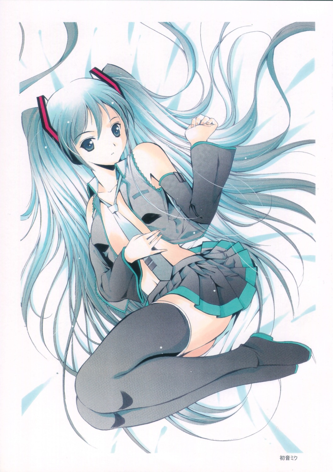 hatsune_miku komiya_toshimasa moonsorrow no_bra open_shirt thighhighs vocaloid