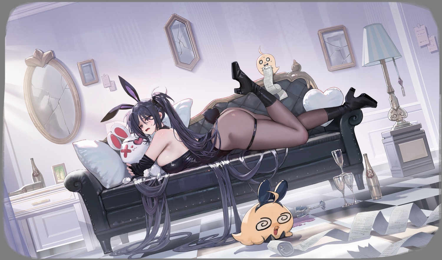 animal_ears azur_lane bunny_ears bunny_girl freng garter heels manjuu_(azur_lane) no_bra pantyhose tail transparent_png z11_(azur_lane)