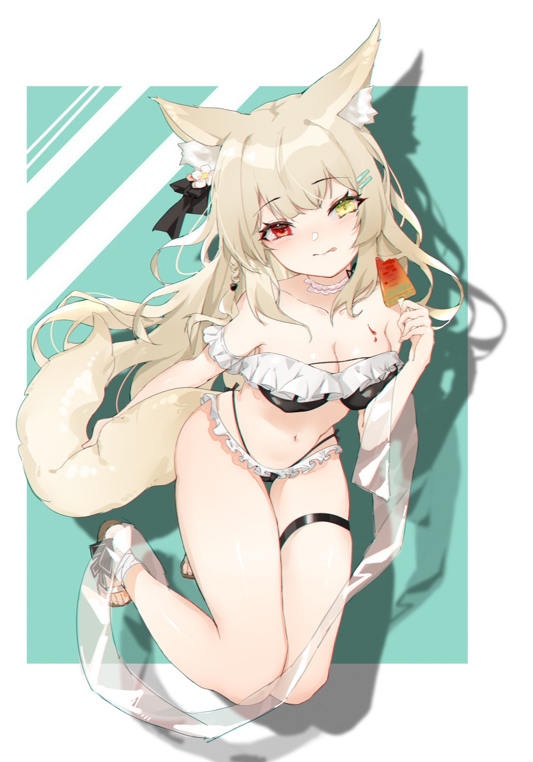 animal_ears bikini garter heterochromia nekomimi swimsuits tail ximubingo