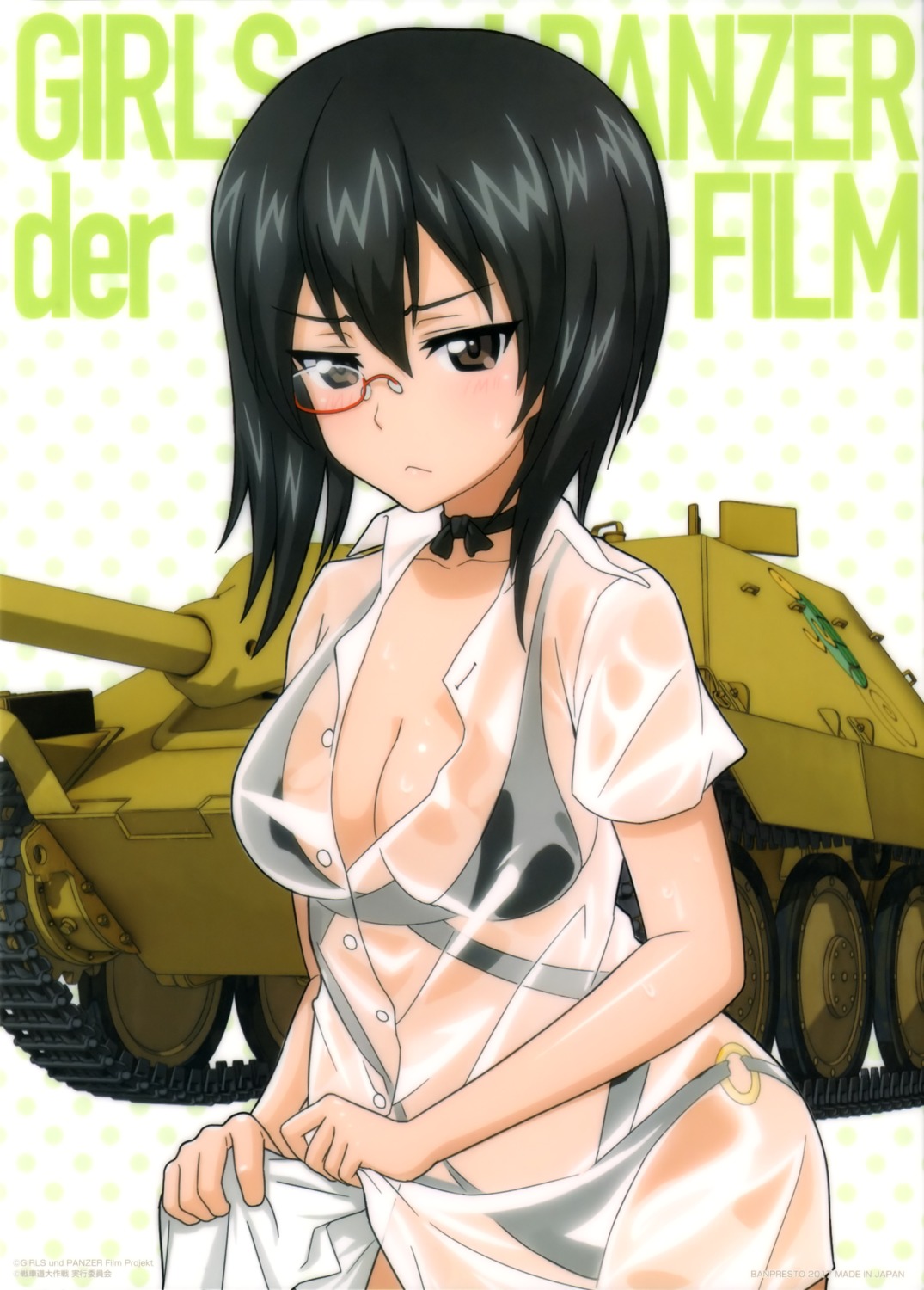 bikini cleavage dress_shirt girls_und_panzer kawashima_momo megane see_through swimsuits wet_clothes