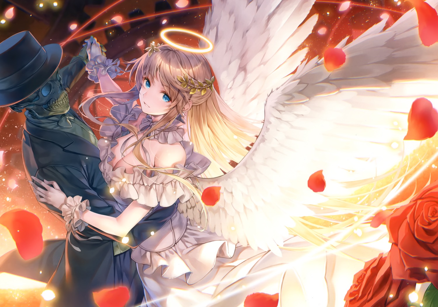 angel dress hagure_keg no_bra wings