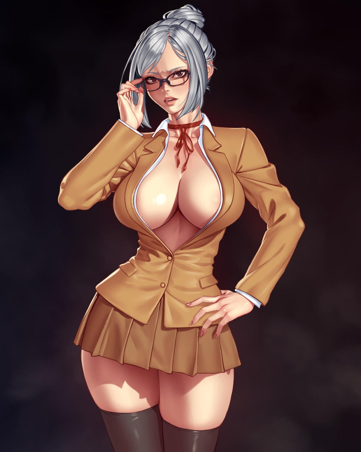 areola megane no_bra open_shirt prison_school seifuku shiraki_meiko thighhighs xxnikichenxx