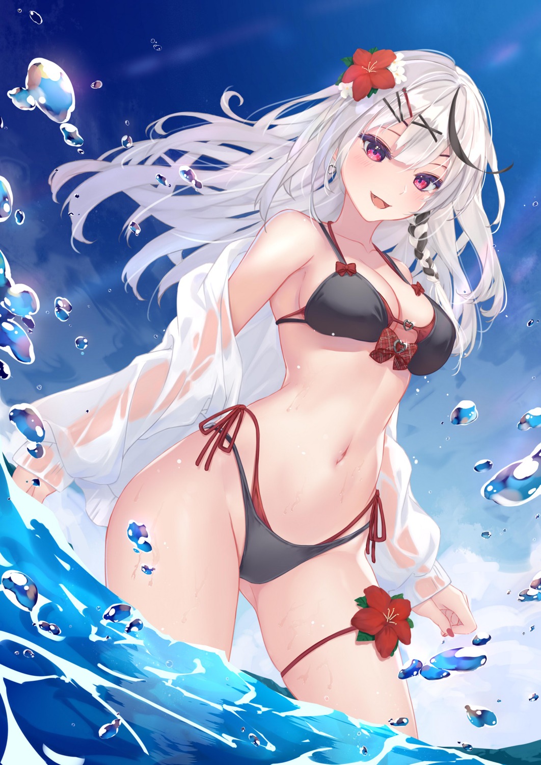 bikini hololive kurenaiz sakamata_chloe swimsuits wet