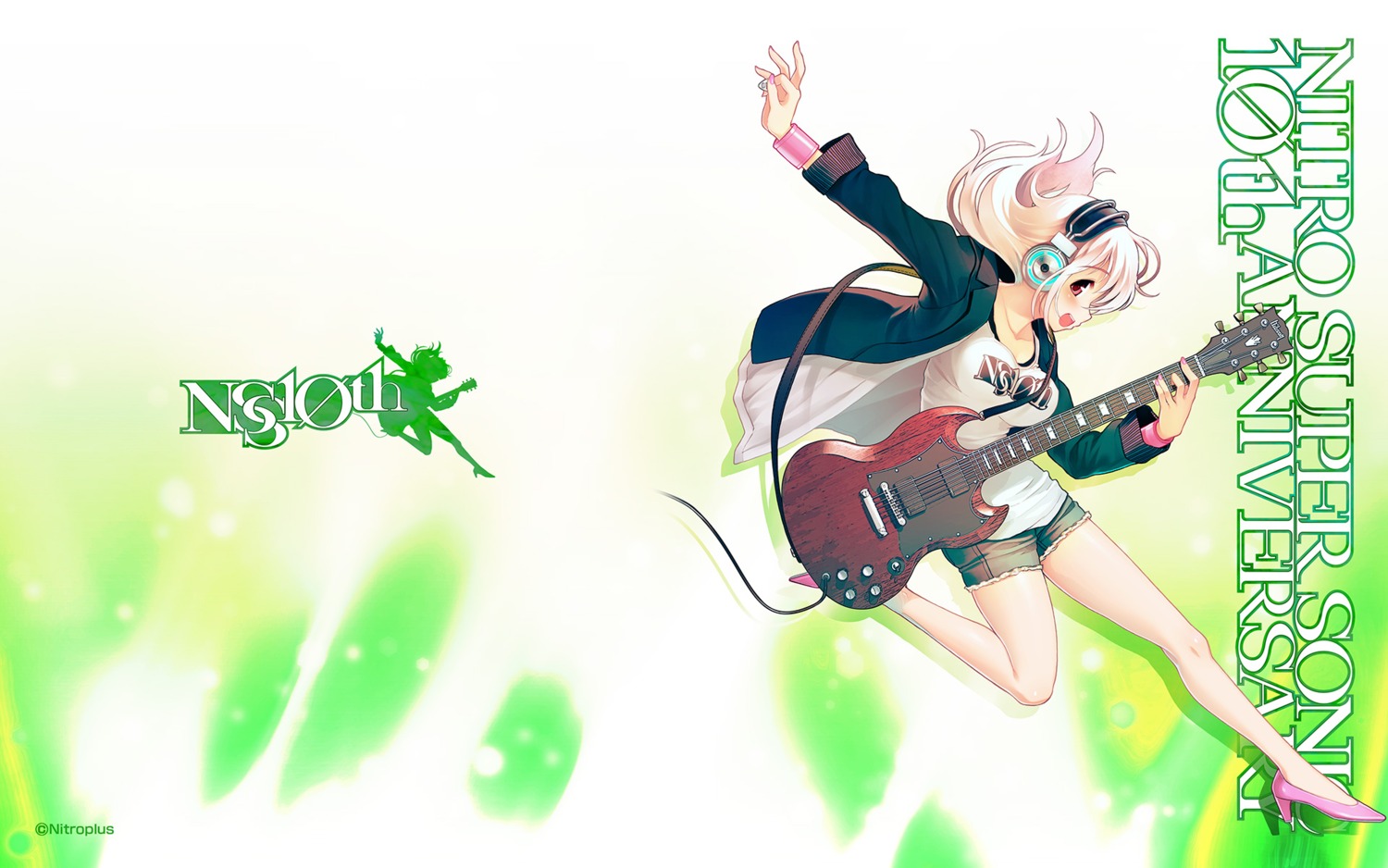 guitar headphones heels nitroplus sonico super_sonico tsuji_santa wallpaper