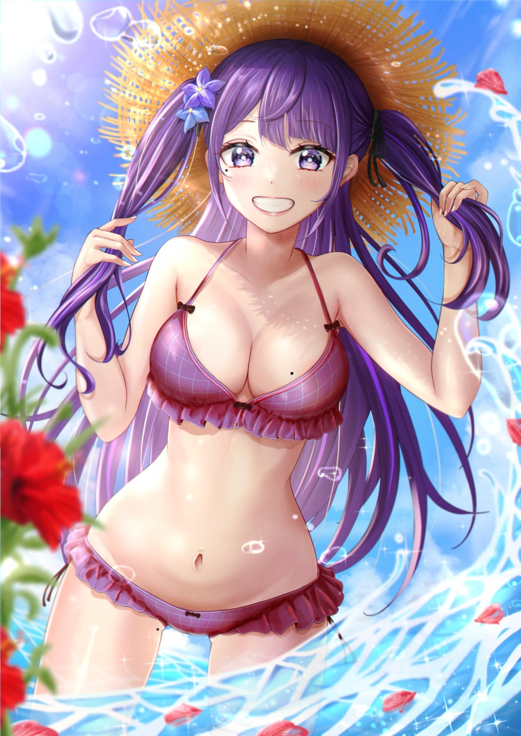 bikini genshin_impact norino raiden_shogun swimsuits wet