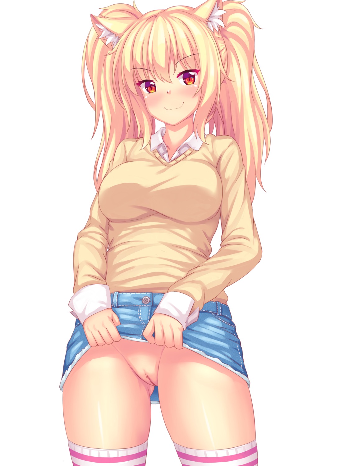 animal_ears fast-runner-2024 nopan pussy skirt_lift sweater thighhighs tiffy uncensored