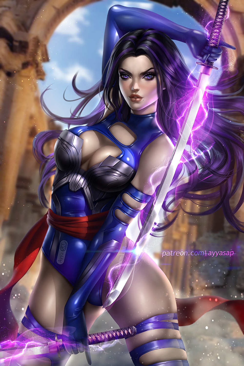 armor ayyasap leotard marvel no_bra psylocke sword