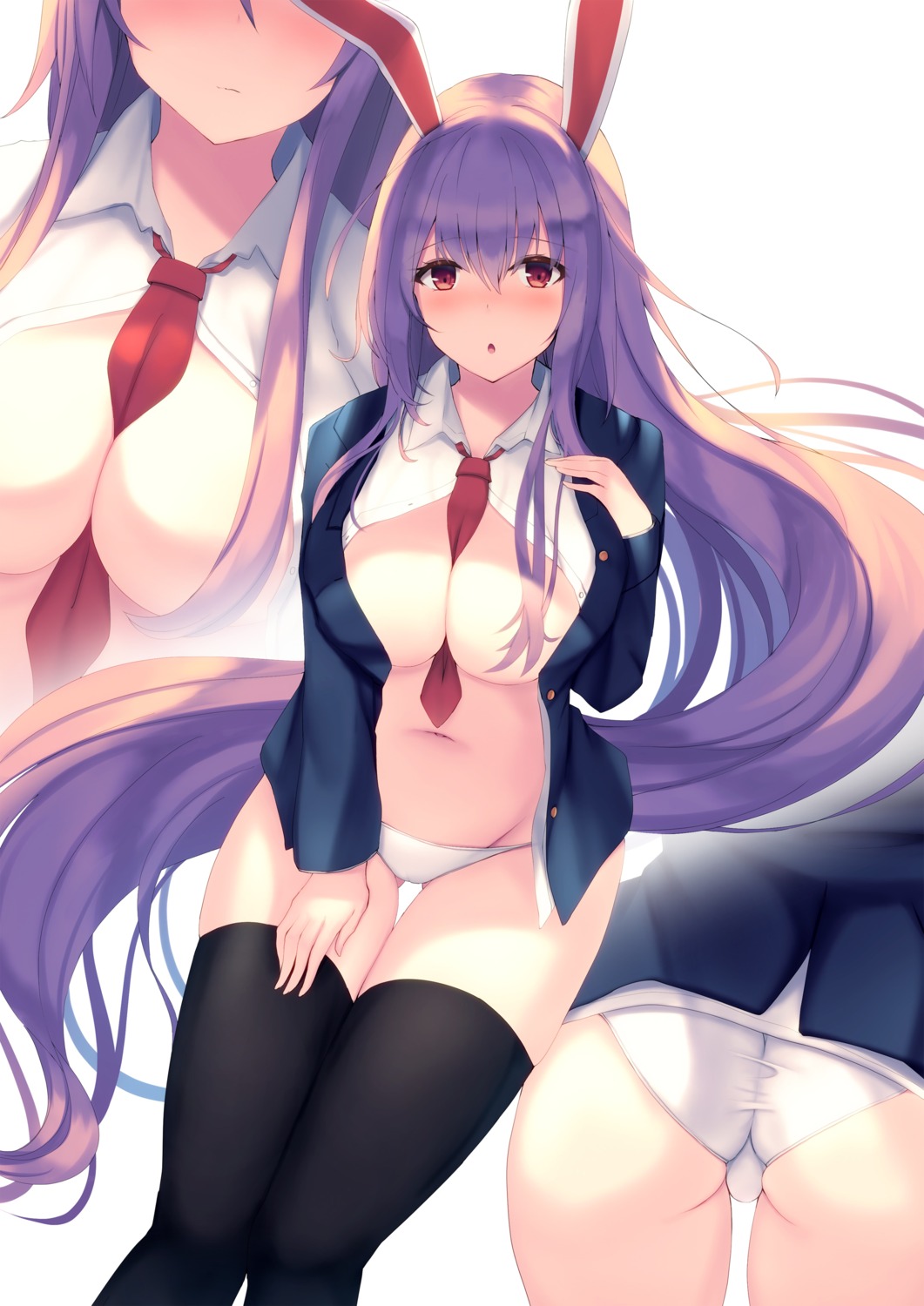 animal_ears ass breasts bunny_ears liya no_bra open_shirt pantsu reisen_udongein_inaba seifuku thighhighs touhou