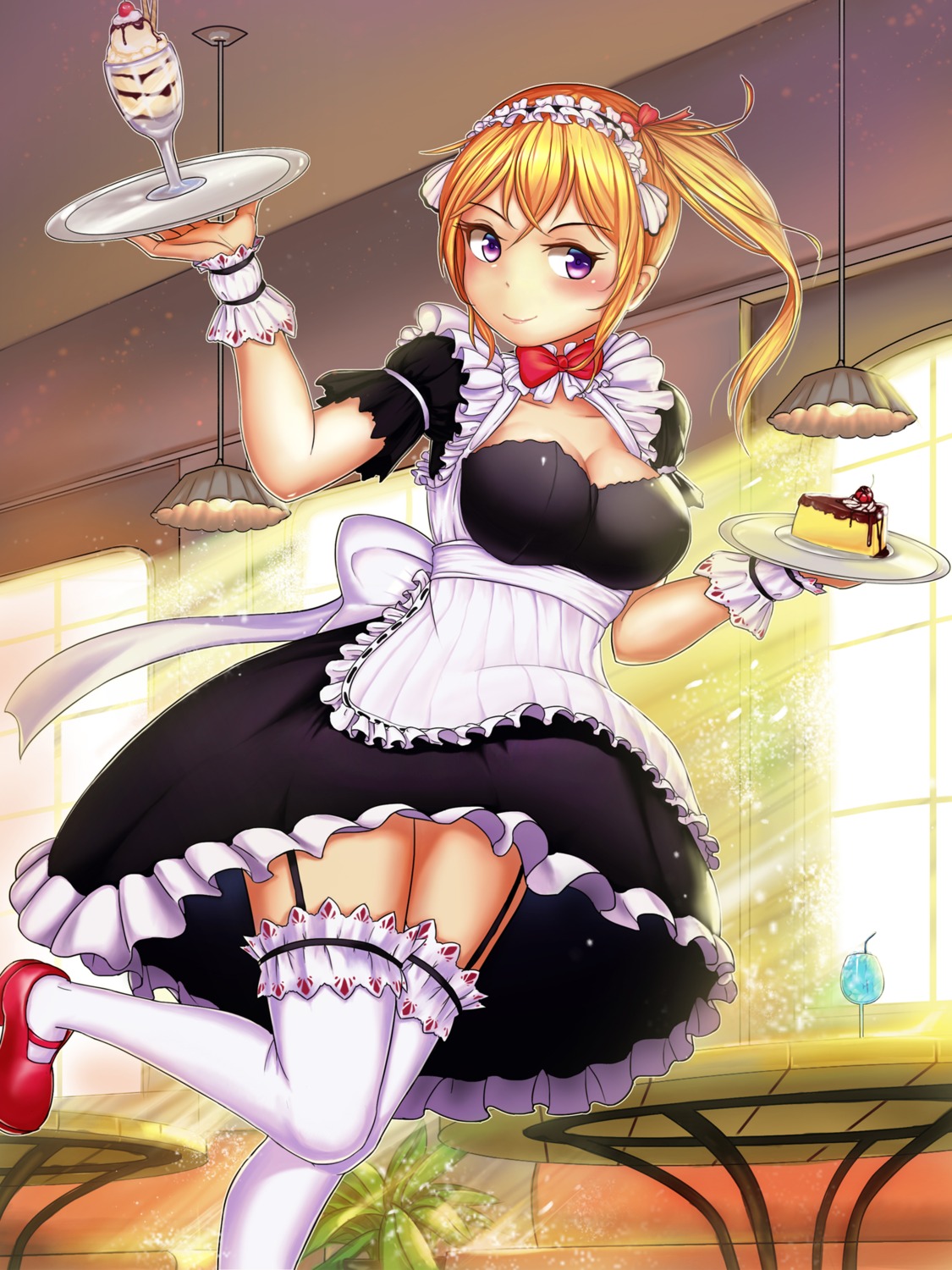 blak_at cleavage maid stockings thighhighs