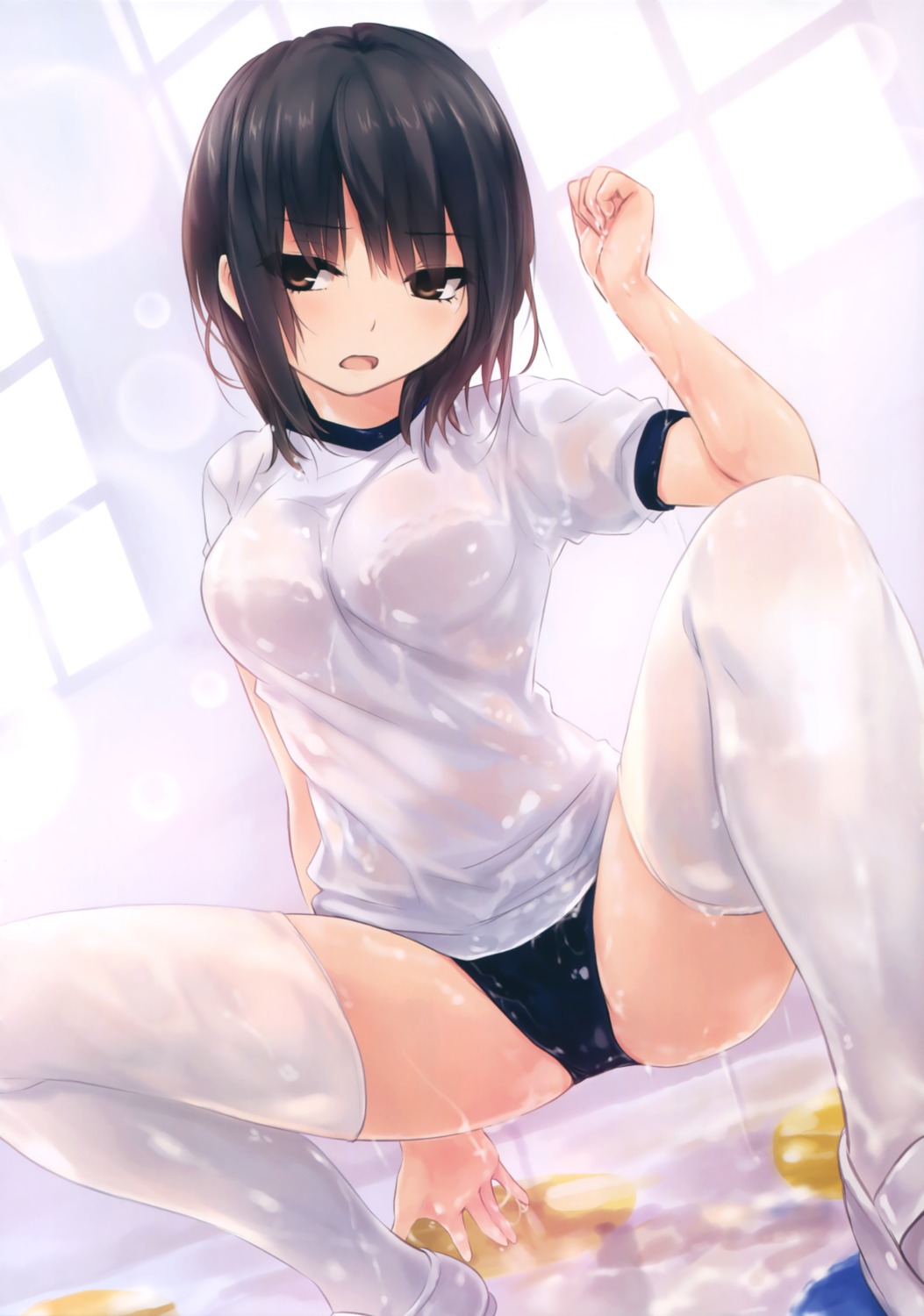 aoyama_sumika bra buruma cameltoe coffee-kizoku gym_uniform royal_mountain see_through thighhighs wet wet_clothes