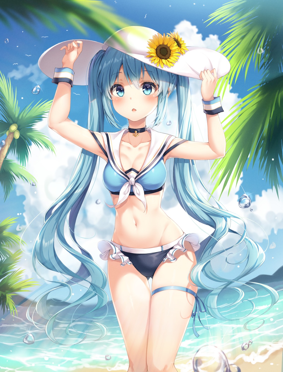 bikini cleavage dangmyo garter hatsune_miku swimsuits vocaloid