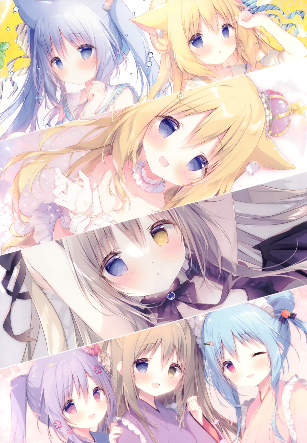 akizora_mai animal_ears aoi_momoka cornet_(shiratama) heterochromia kozakura_hirari maid nekomimi shiratama shiratamaco tsurara_(shiratama) wa_maid